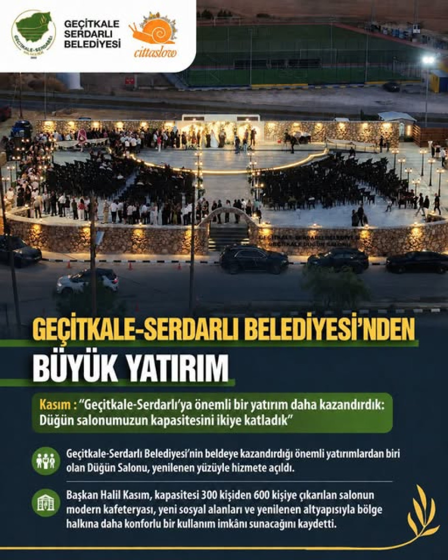 Ge&ccedil;itkale-Serdarlı Belediyesi'nden b&uuml;y&uuml;k yatırım: D&uuml;ğ&uuml;n salonu yenilendi, oturma kapasitesi ikiye katlandı